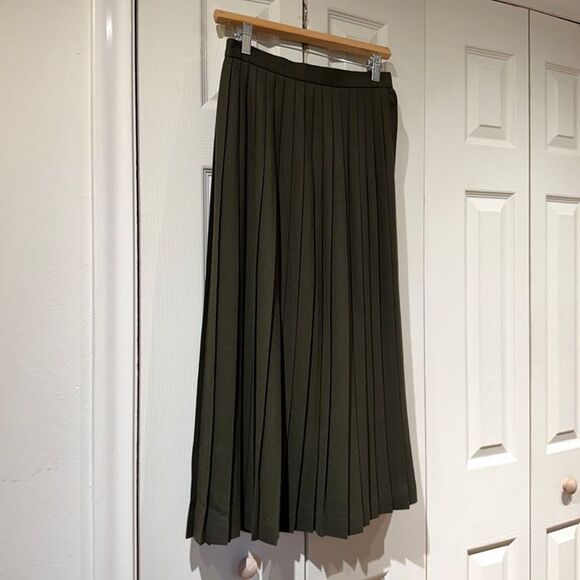 MINT VTG Lloyd Williams 100% Pure Wool Olive Green High Waist Pleated Midi Skirt - Picture 5 of 12